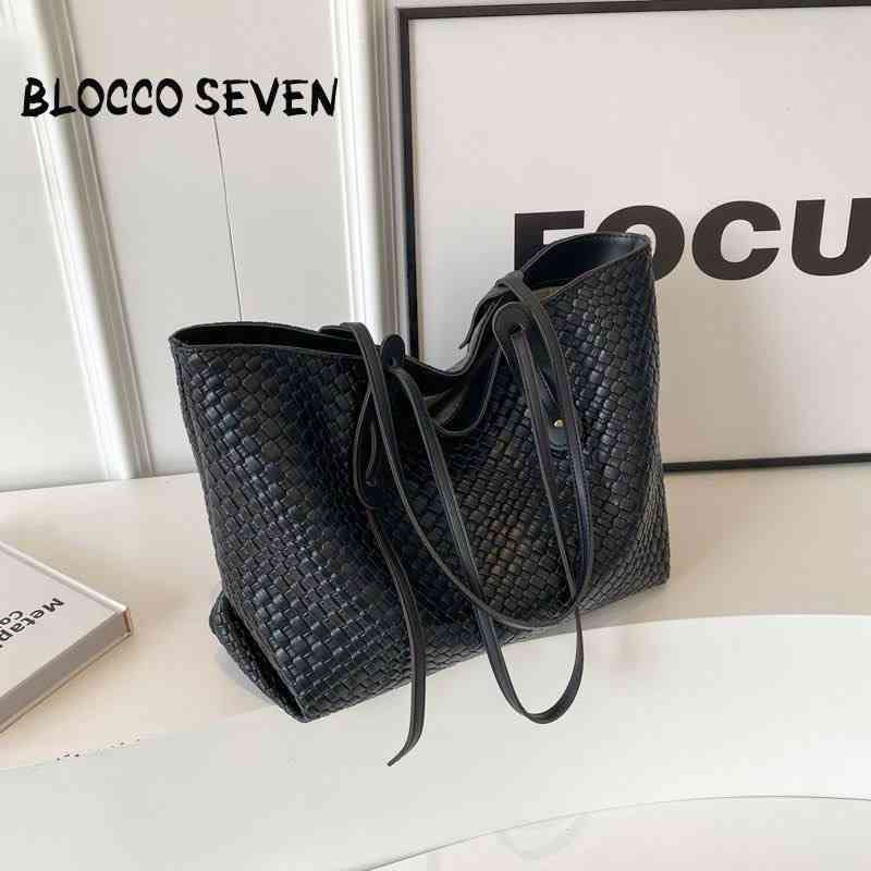 Large woven faux leather (PU) tote bag