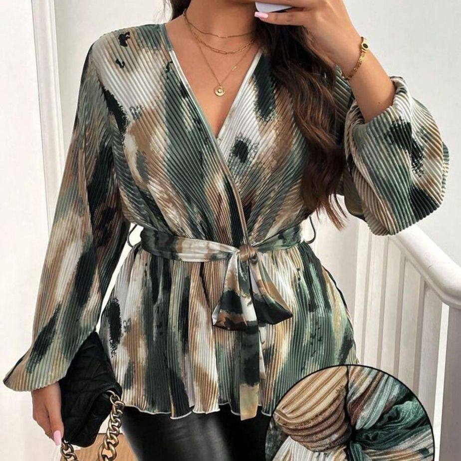 SHEIN Plus Size V-Neck Wrap Belted Blouse
