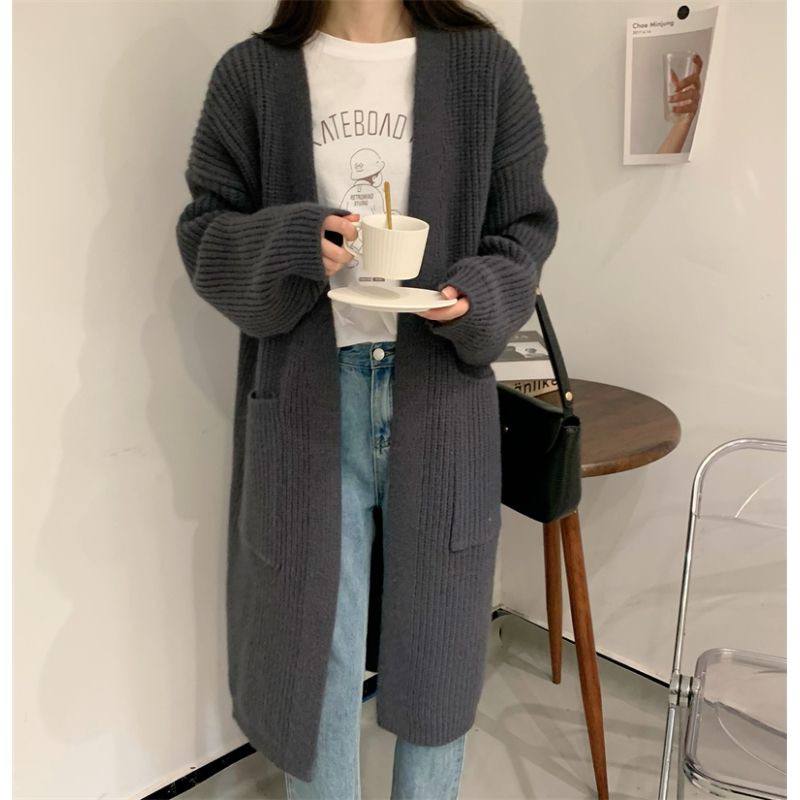 Charcoal grey oversized knit duster cardigan