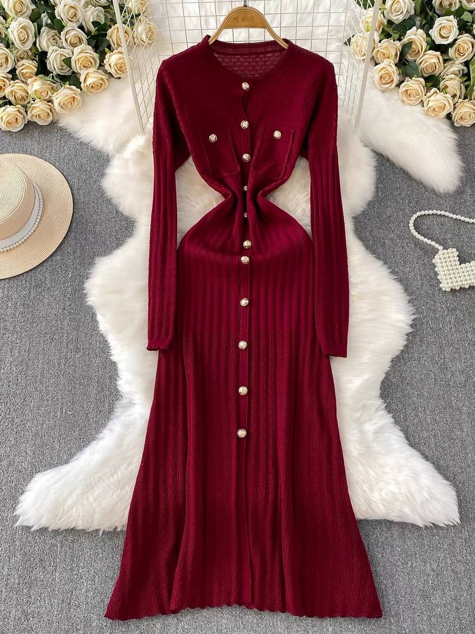 Socialite style ribbed knit midi dress