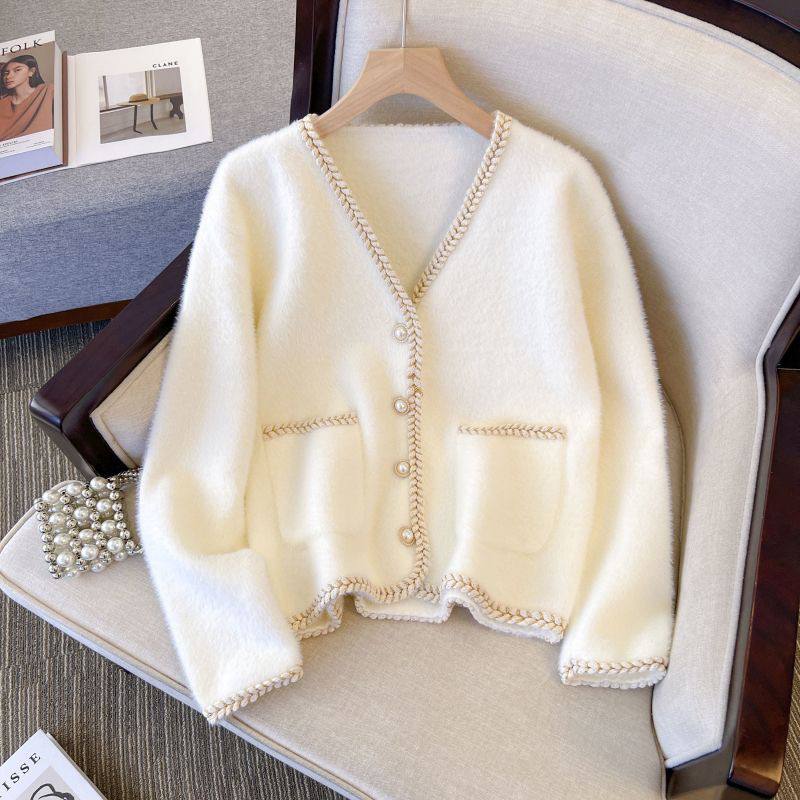 White fuzzy knit cardigan