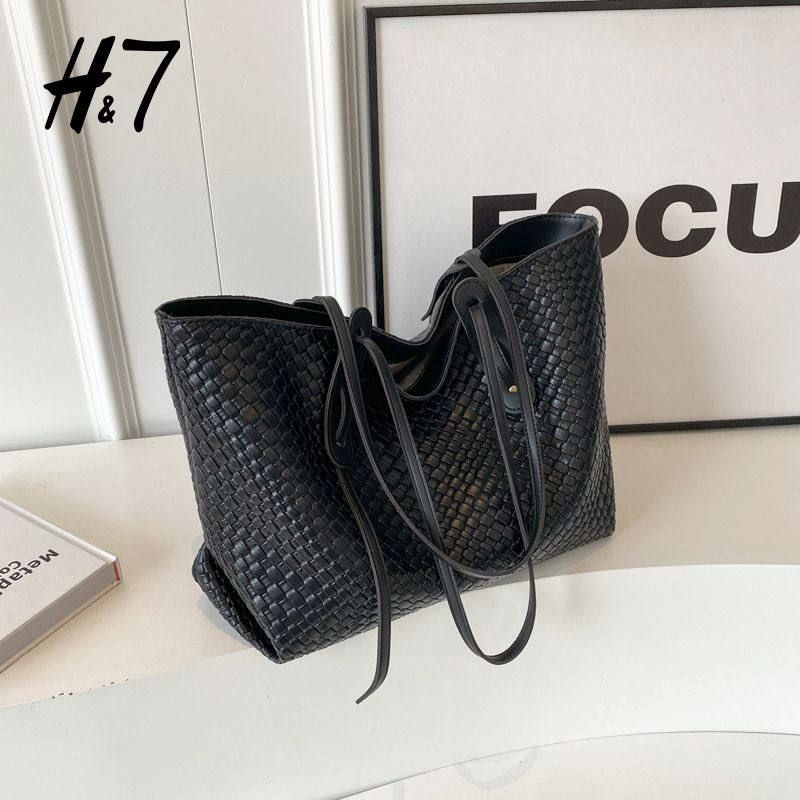 Minimalist woven faux-leather tote bag