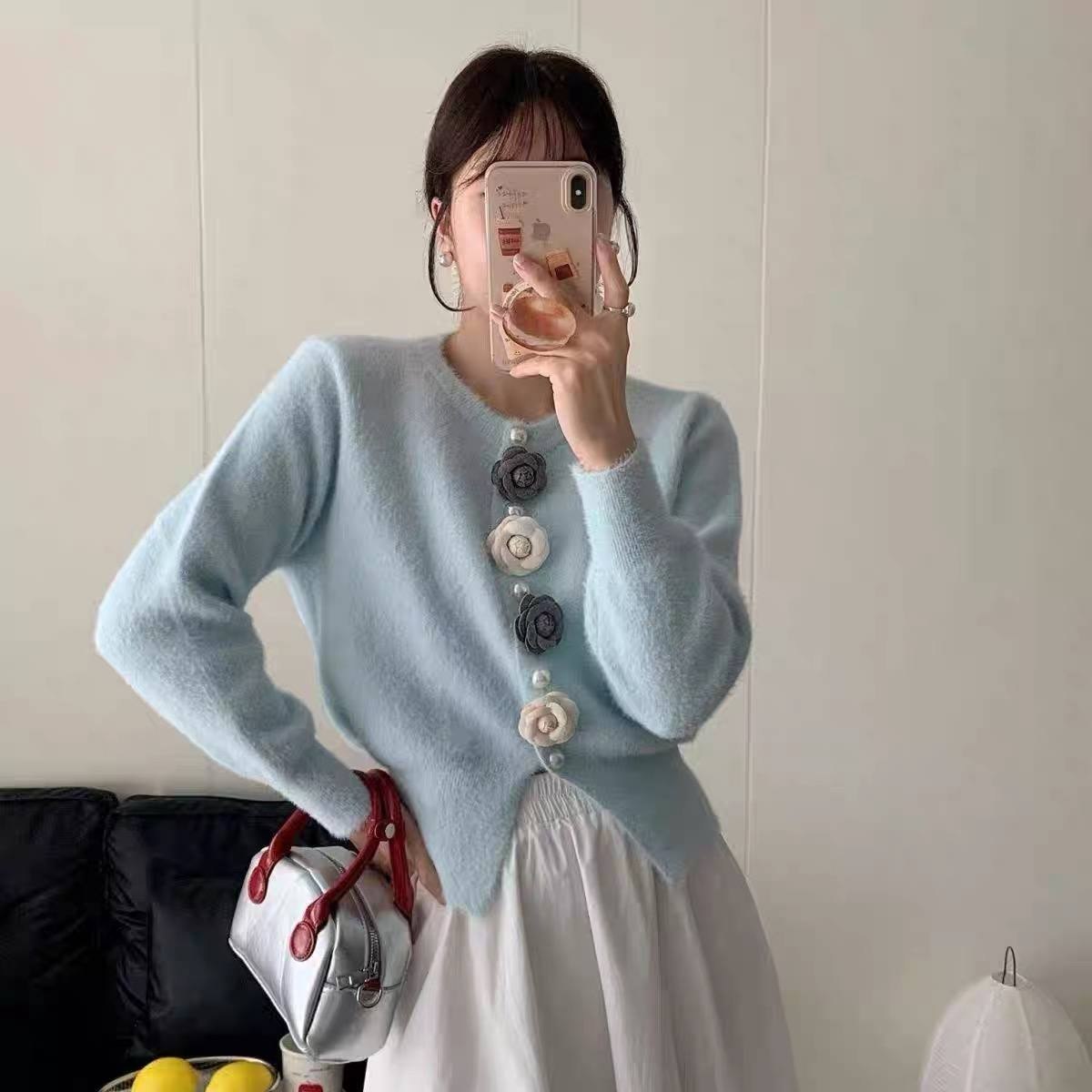 Light blue fuzzy knit cardigan