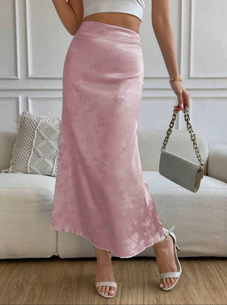 Jacquard Satin A-line Midi Skirt