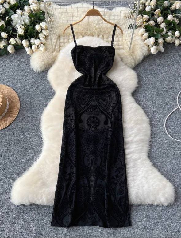 Black velvet maxi dress