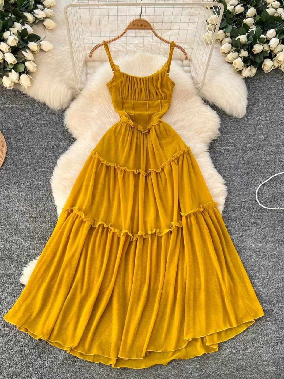 Mustard Yellow Tiered Ruffle Maxi Dress