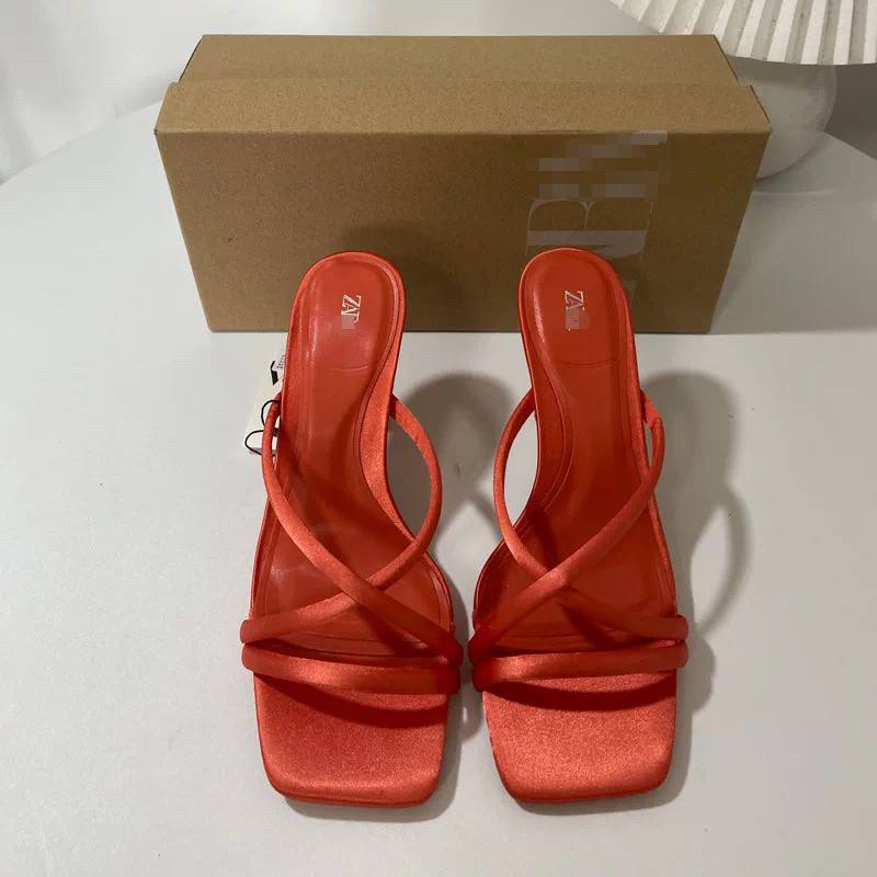 Zara Orange Satin Strappy High Heel Sandals