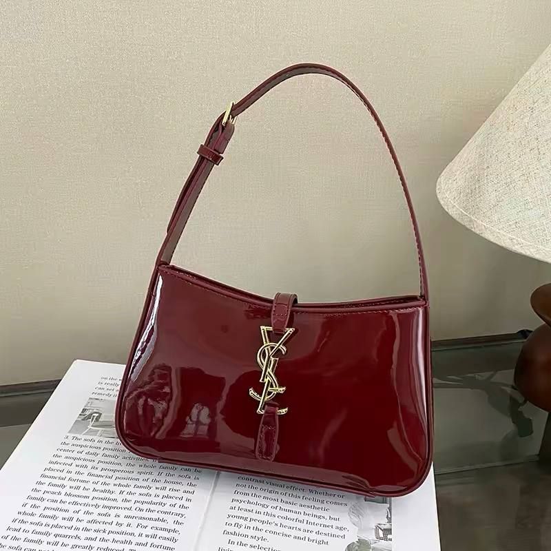 Glossy burgundy patent-leather Saint Laurent Le 5 à 7 shoulder bag