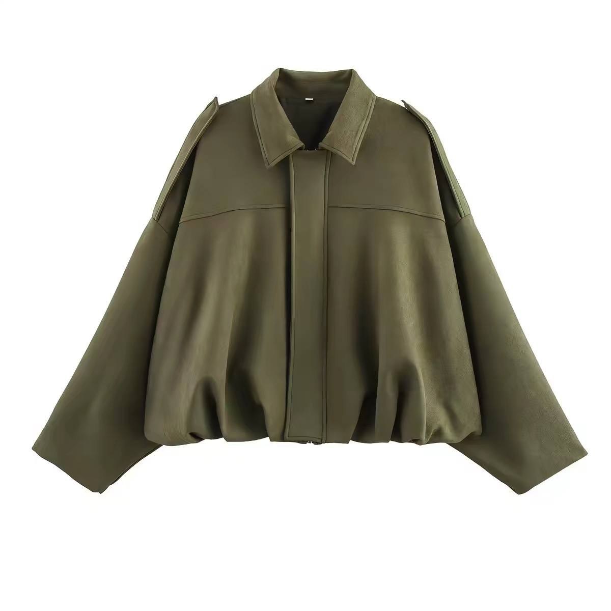 Oversized faux suede batwing bomber jacket