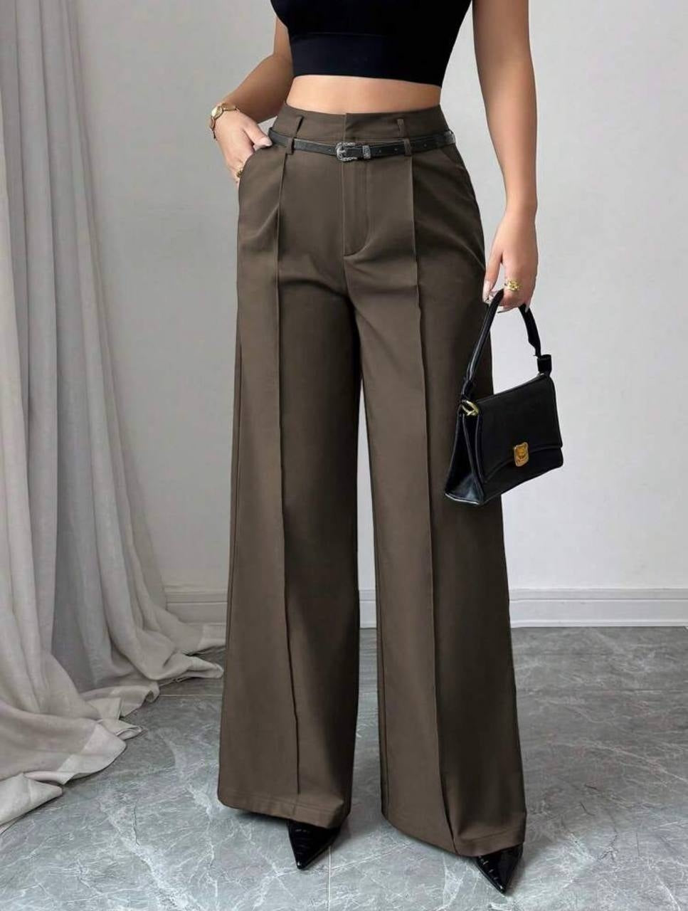 High-waisted espresso brown wide-leg pants