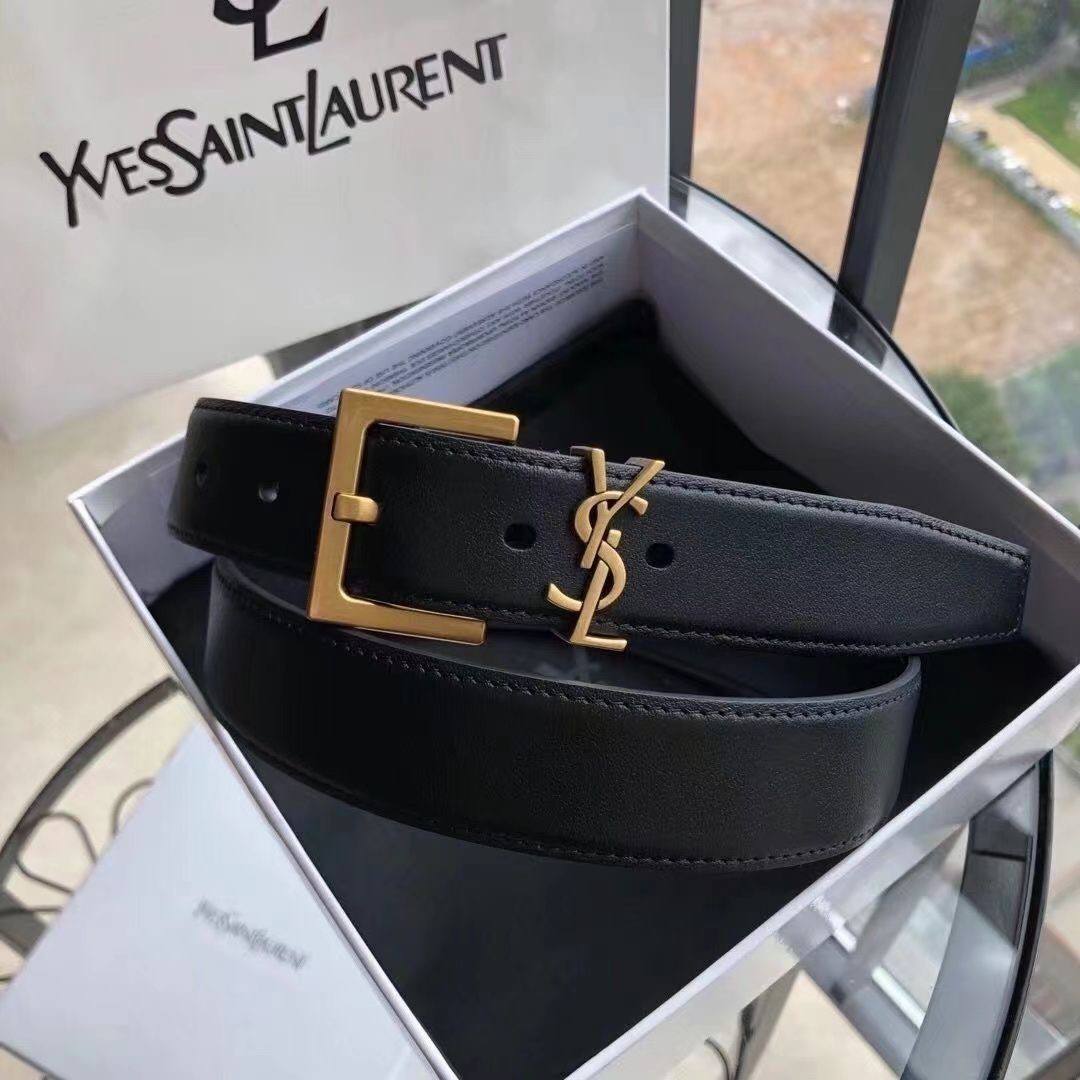 Yves Saint Laurent (YSL) Cassandre Belt with a square buckle in black