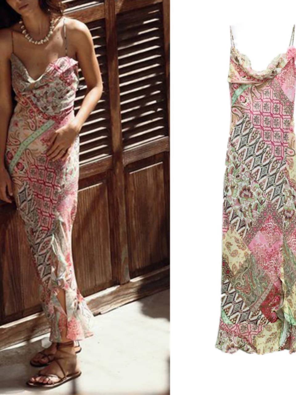 Zara Patchwork Printed Slip Dress