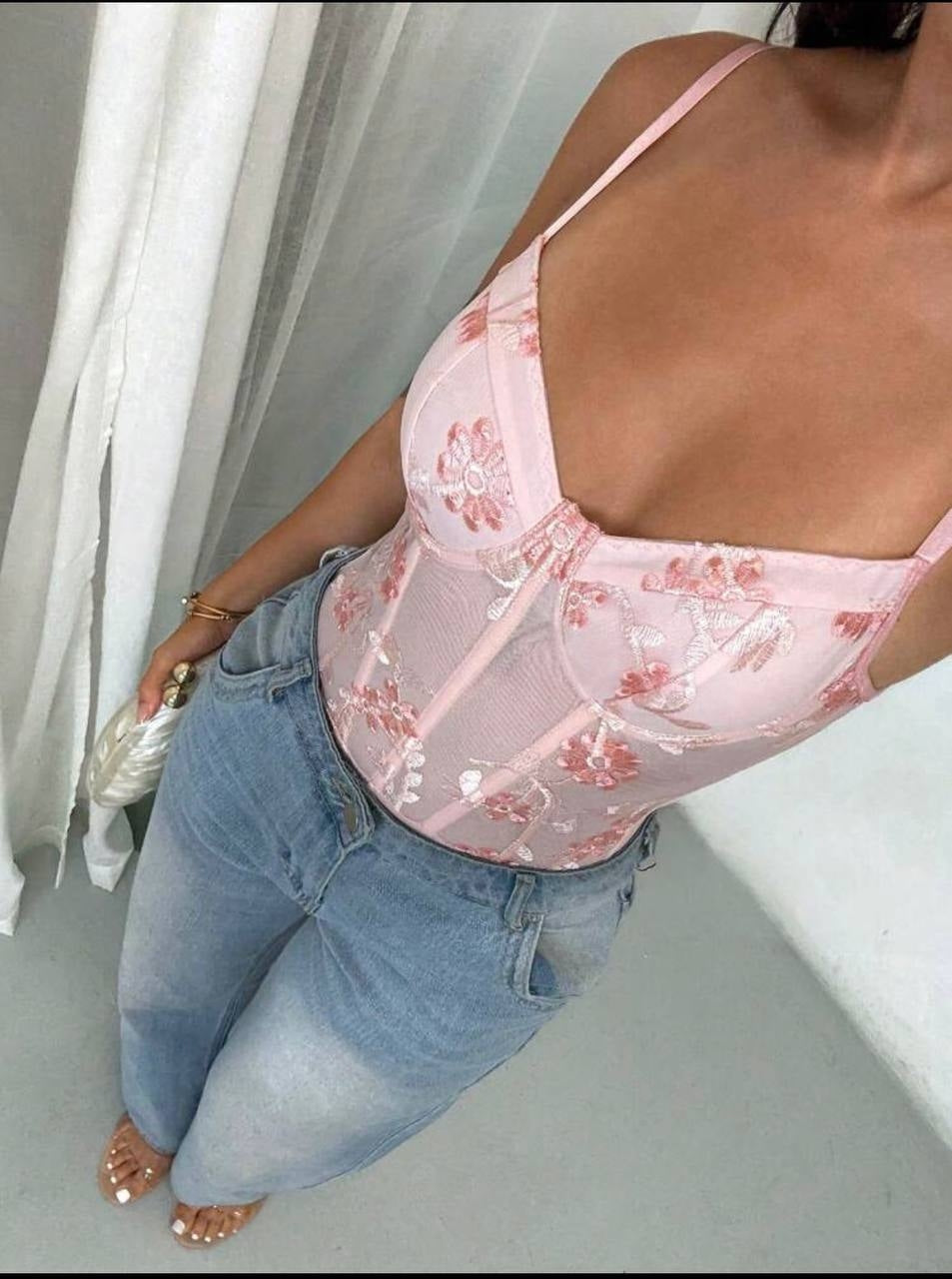 Light pink mesh corset top