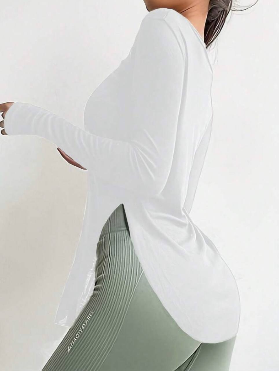 Women's high-side-slit long-sleeve athletic tunic