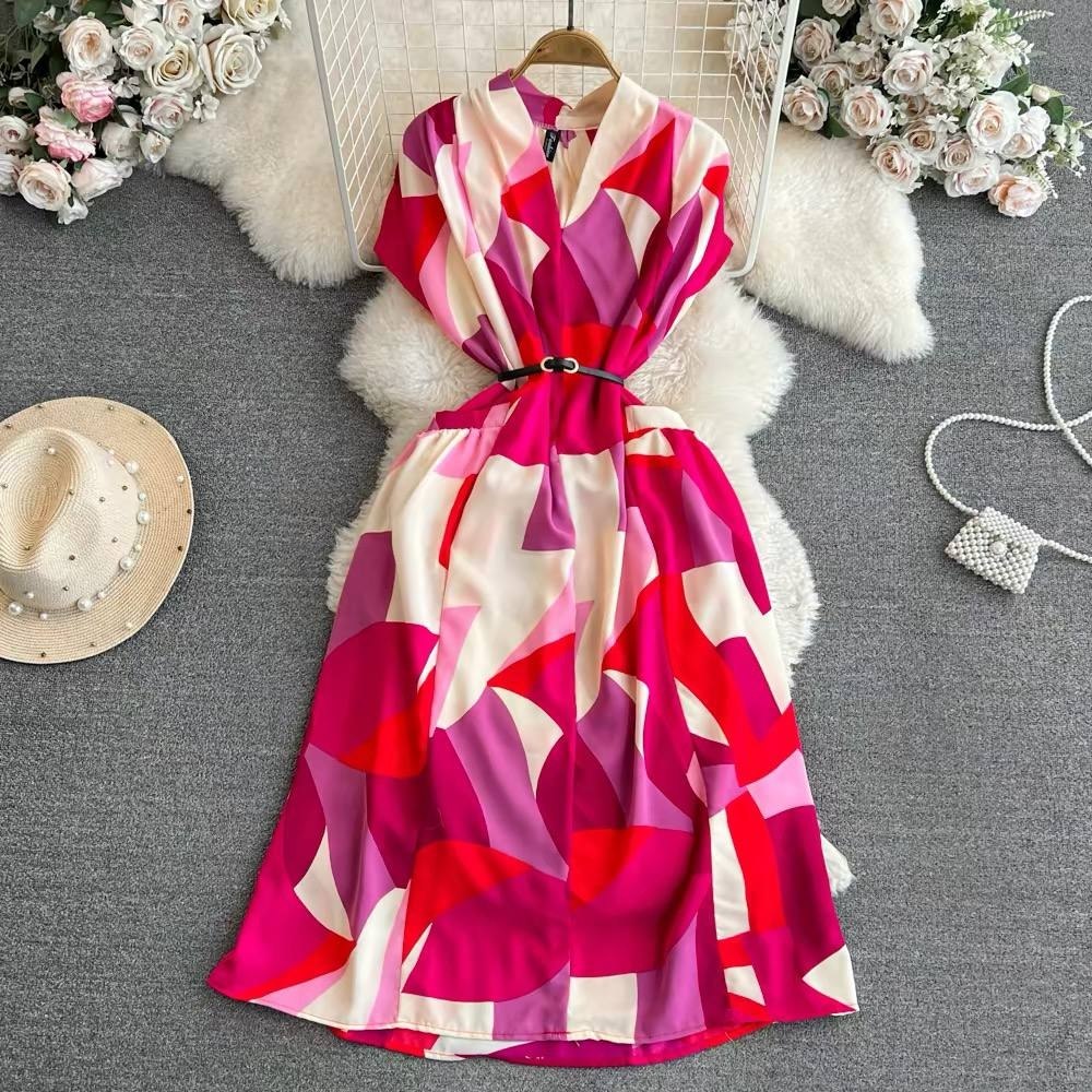 Vibrant V-neck midi dress