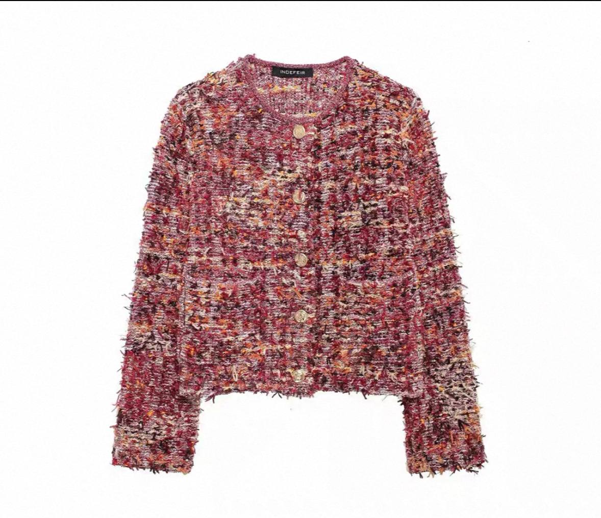 Multi-color textured tweed cropped cardigan