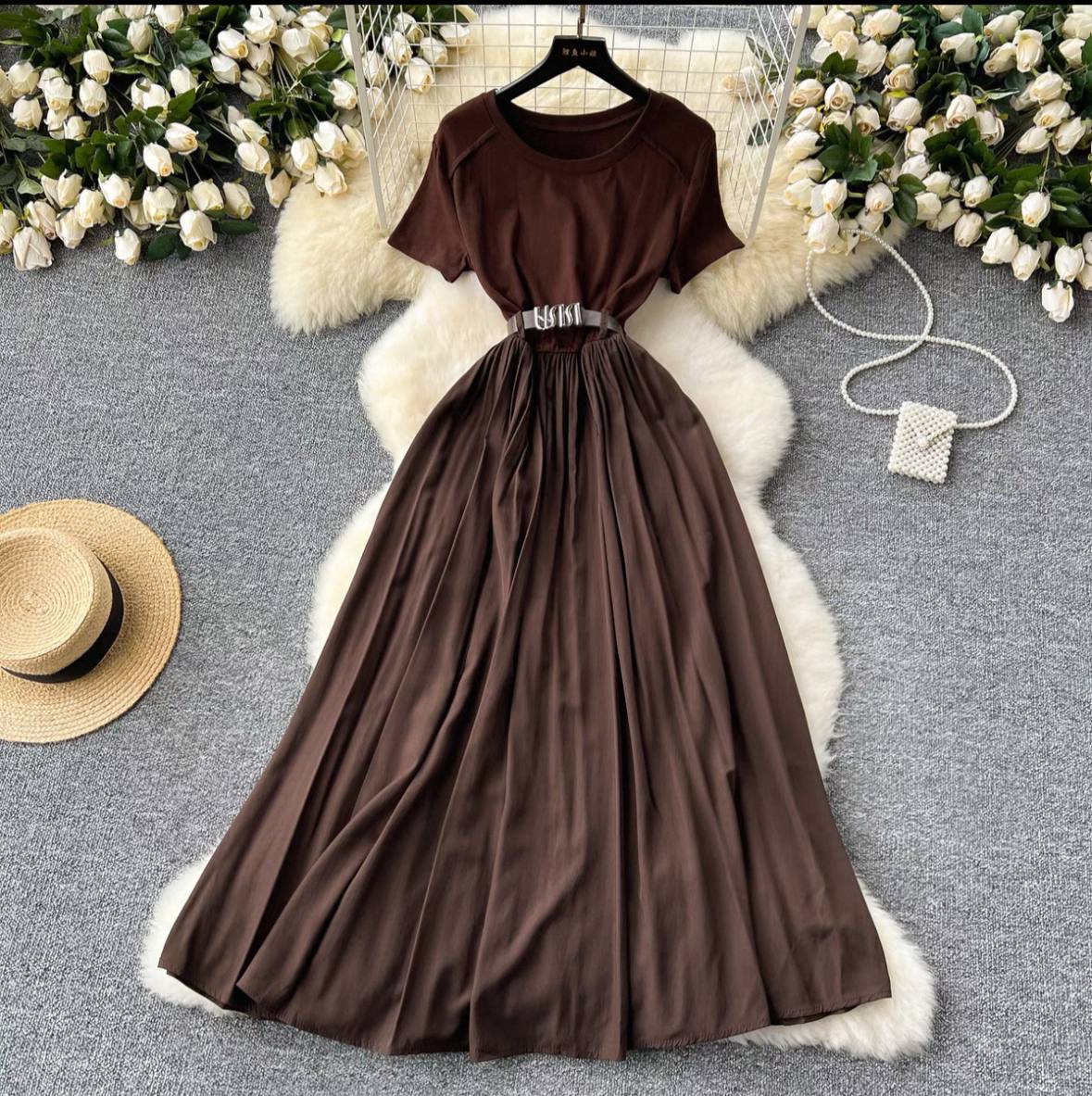 Brown sleeve new fashionable dress for women's