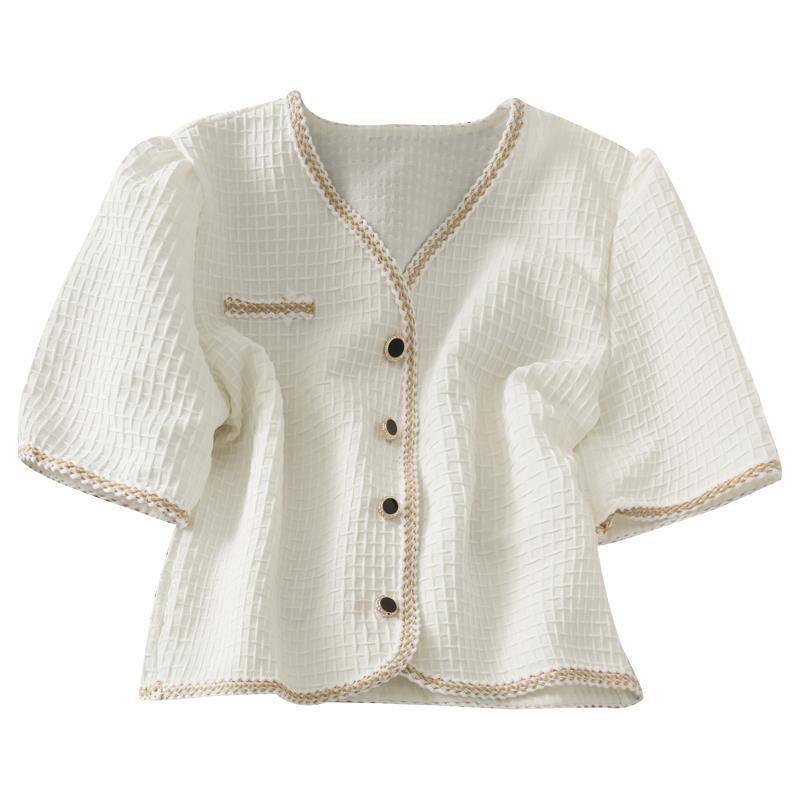 French-style plaid short-sleeved shirt