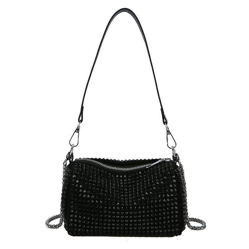 Black rhinestone cylinder crossbody evening bag