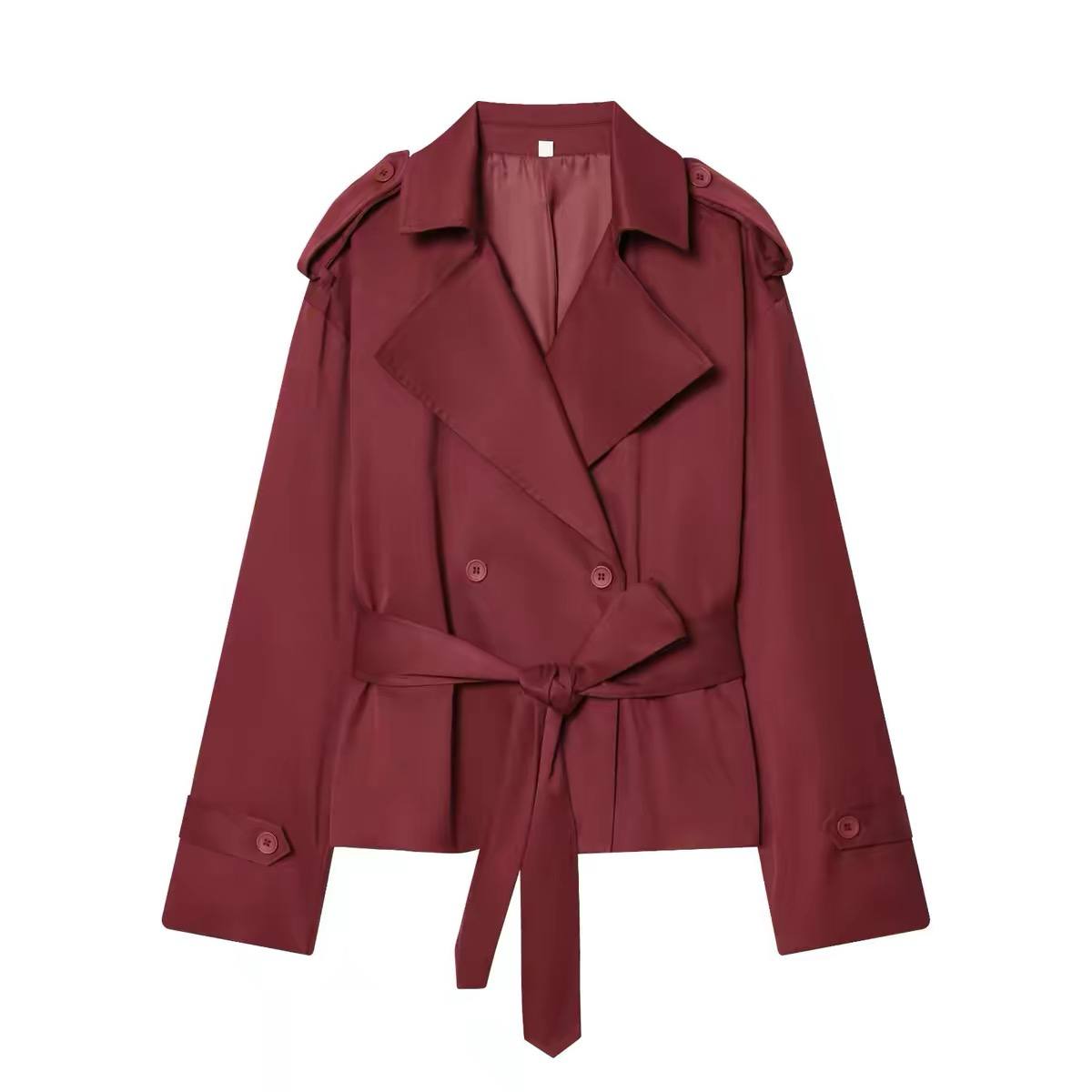 Burgundy cropped trench coat