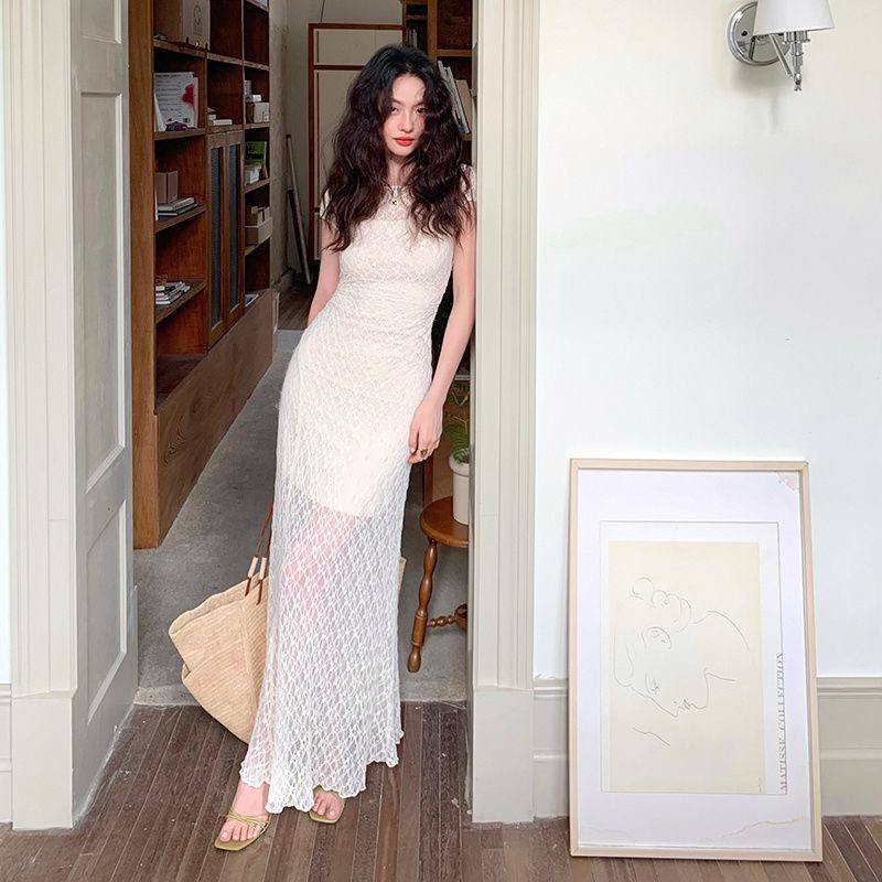 White lace maxi dress