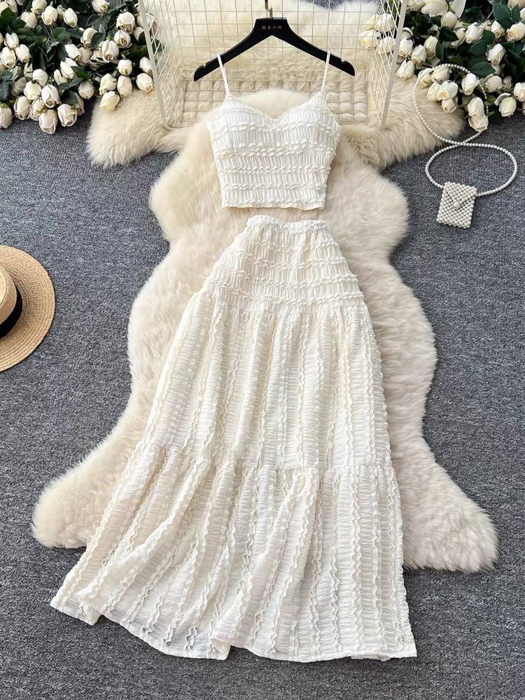 Bohemian-style white two-piece matching set