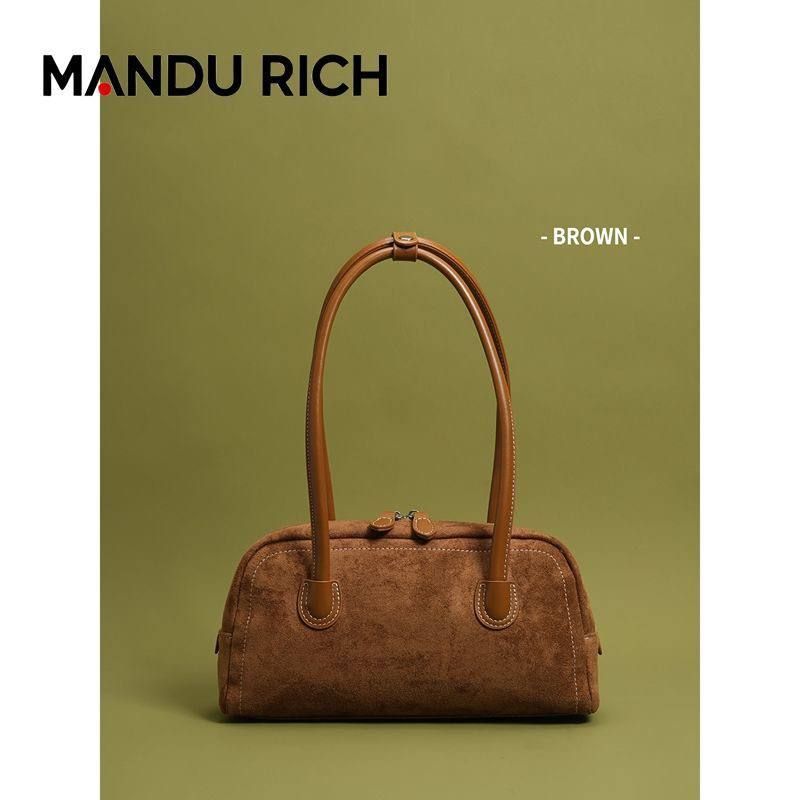 MANDU RICH Retro Suede Boston Bowling Bag