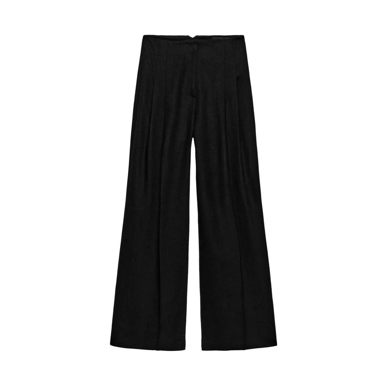 Black high waisted pleated wide leg trousers