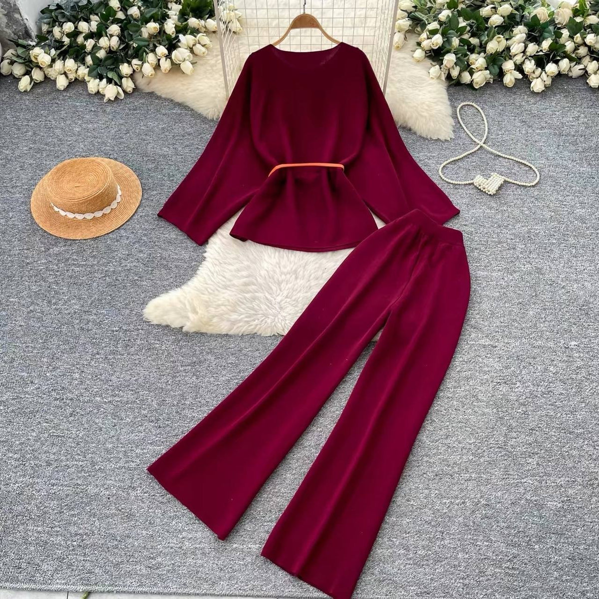 Maroon/burgundy matching knit lounge set