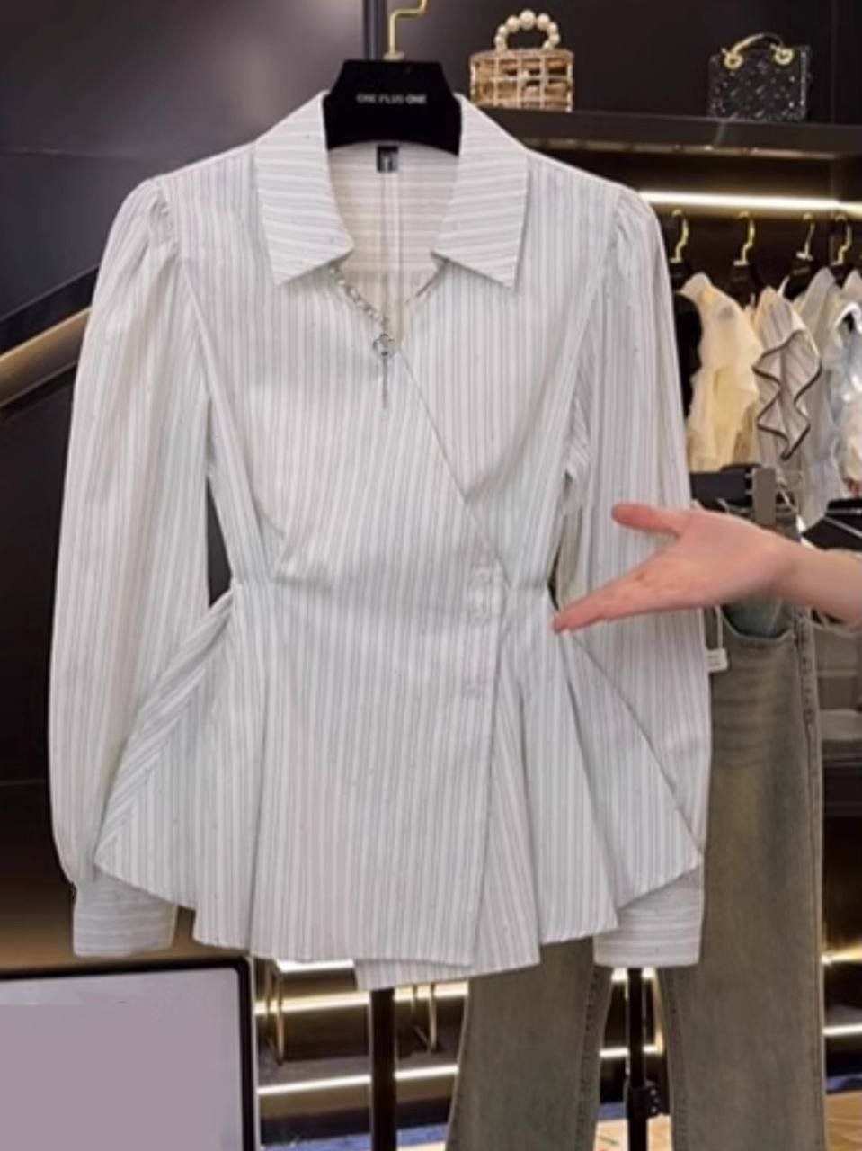 French style striped peplum shirt