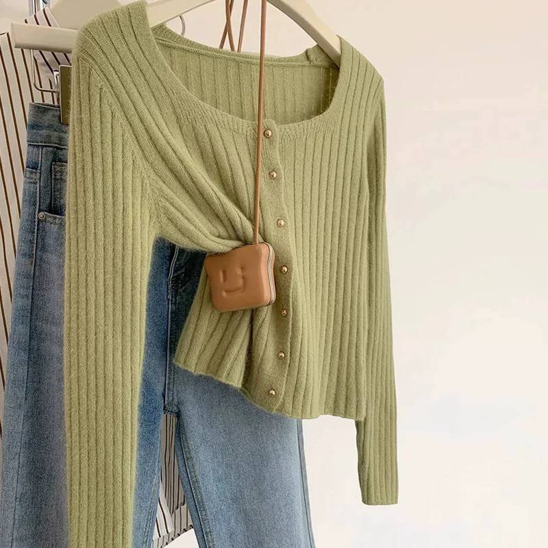 Olive green ribbed knit cardigan