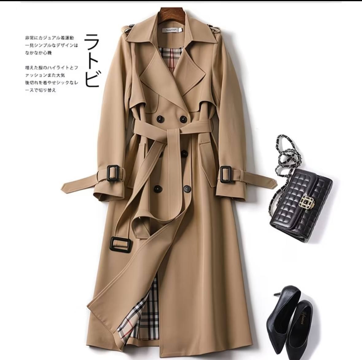 Women's classic mid-length double-breasted trench coat