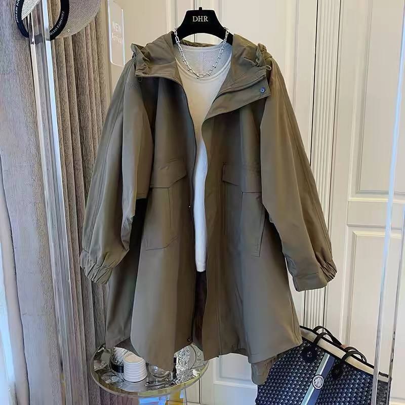 Oversized Mid-Length Hooded Trench Coat