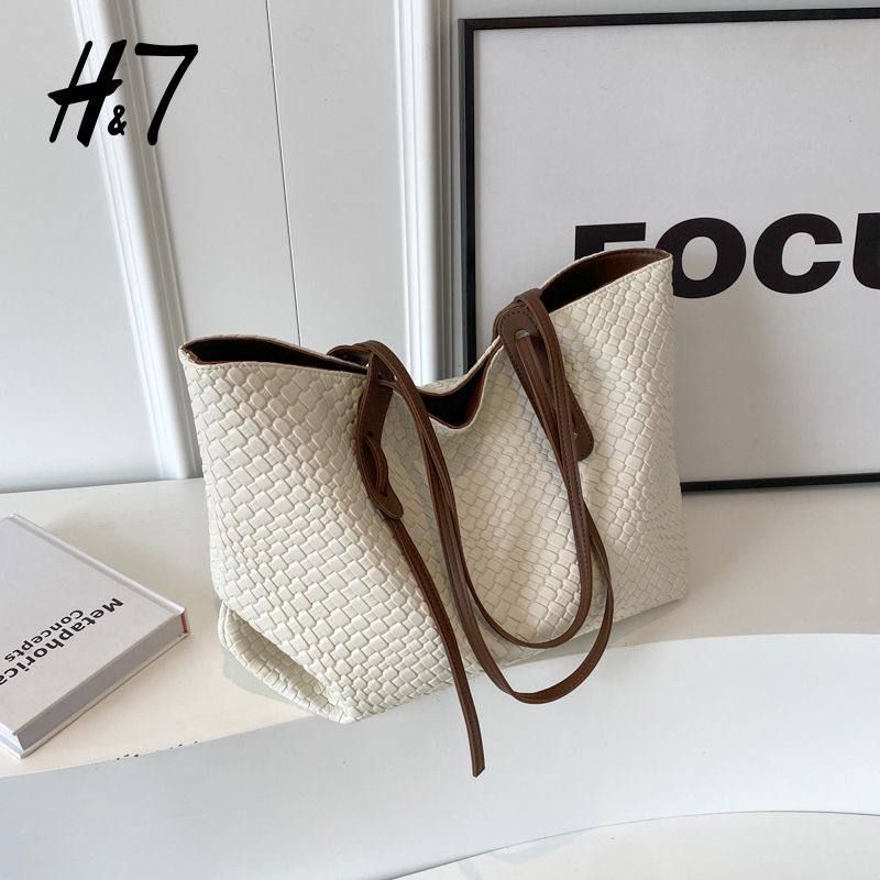 Women's woven PU leather tote bag