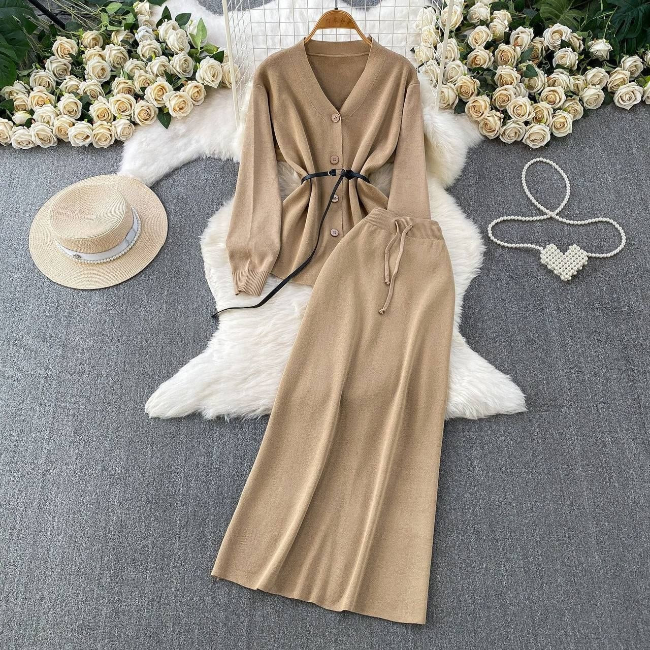 Beige knitted two piece set
