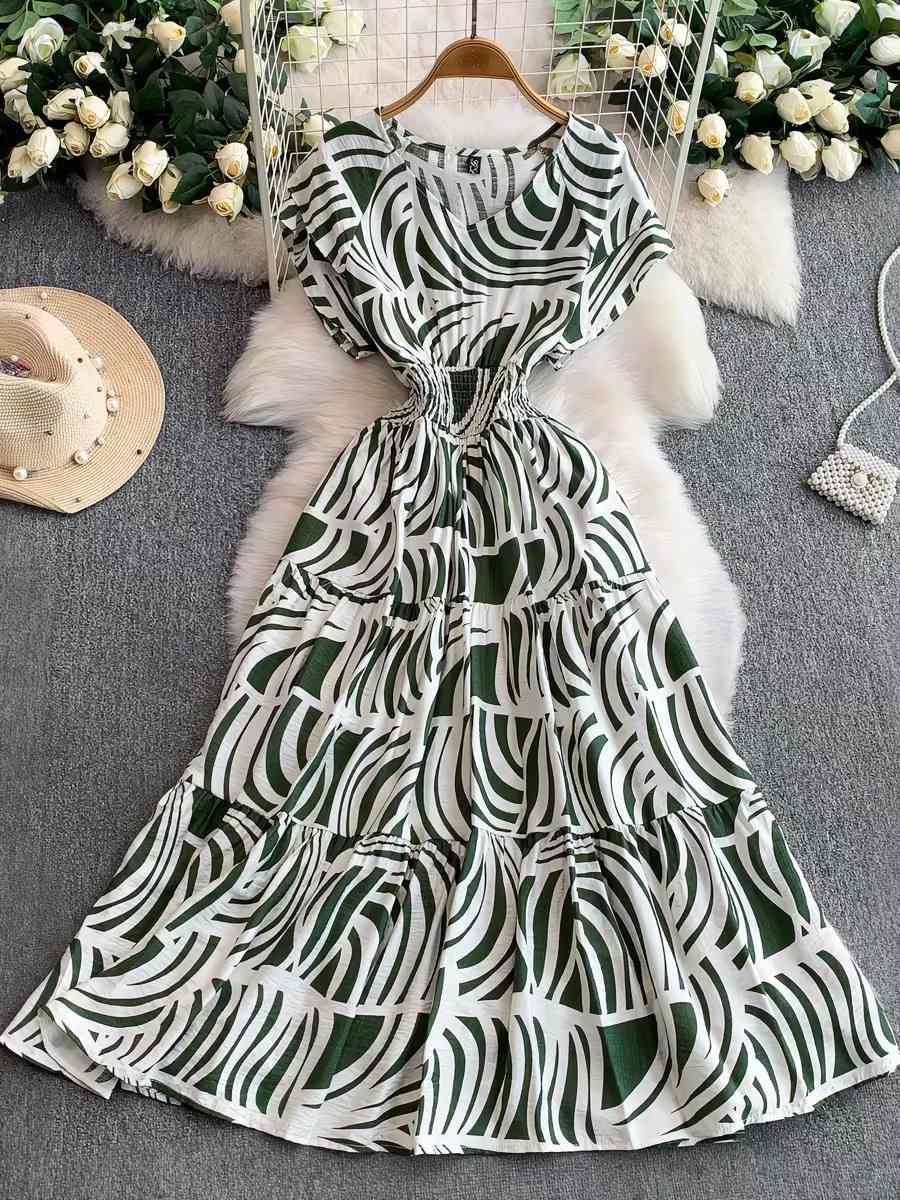 Women's short-sleeve V-neck maxi dress