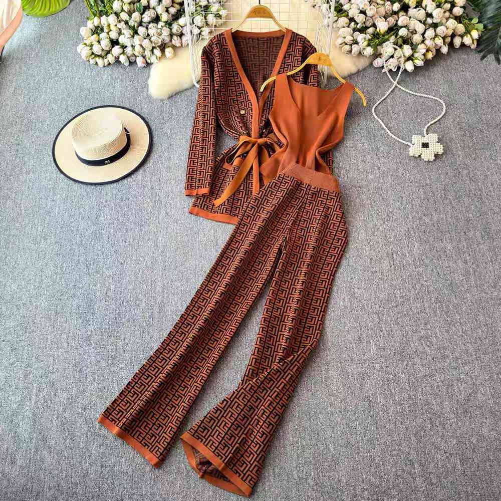 Three-piece geometric knit set