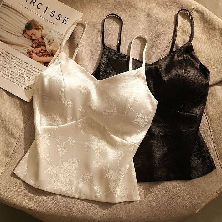 New Chinese Style floral jacquard satin camisole
