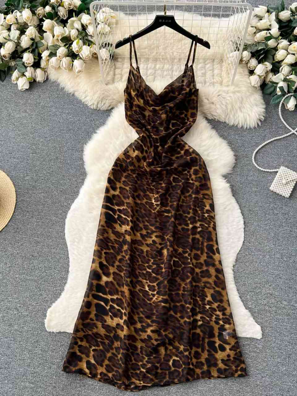 E commerce leopard print camisole midi/maxi slip dress
