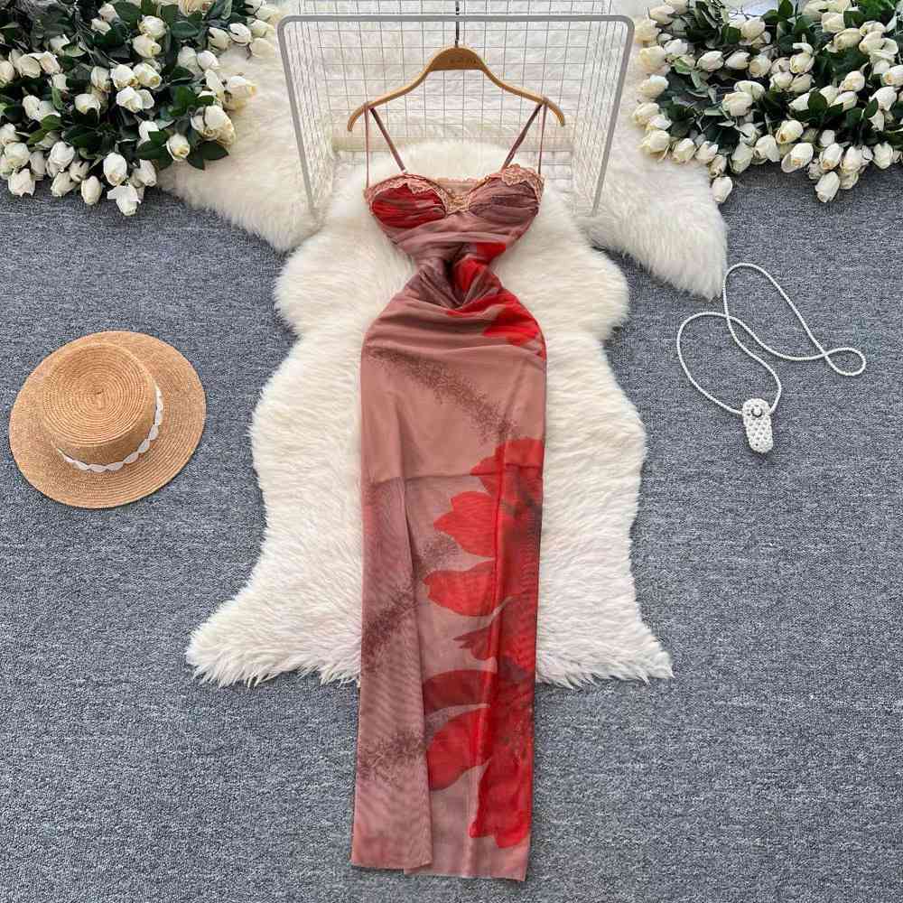 Sultry multi toned mesh bodycon maxi dress