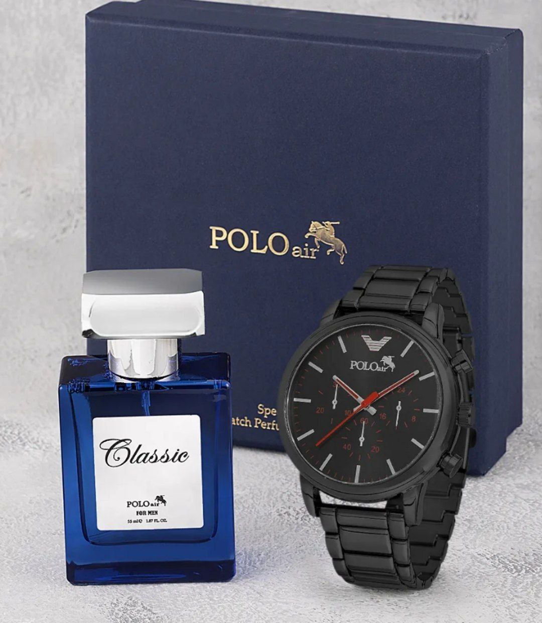 Polo Air Men's Wristwatch and 55 ml Perfume Set in Stylish Gift Box Combination