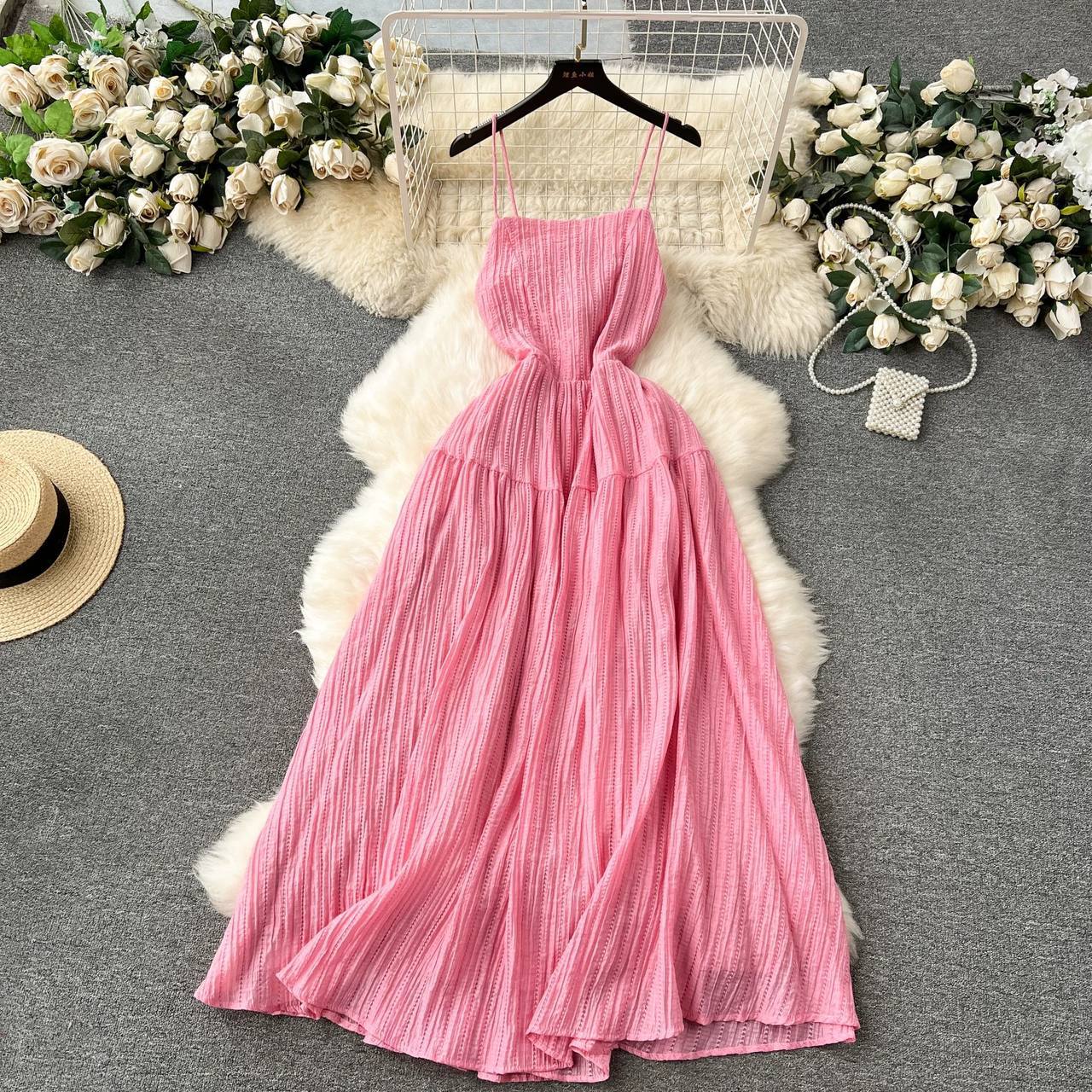 Pink textured maxi dress