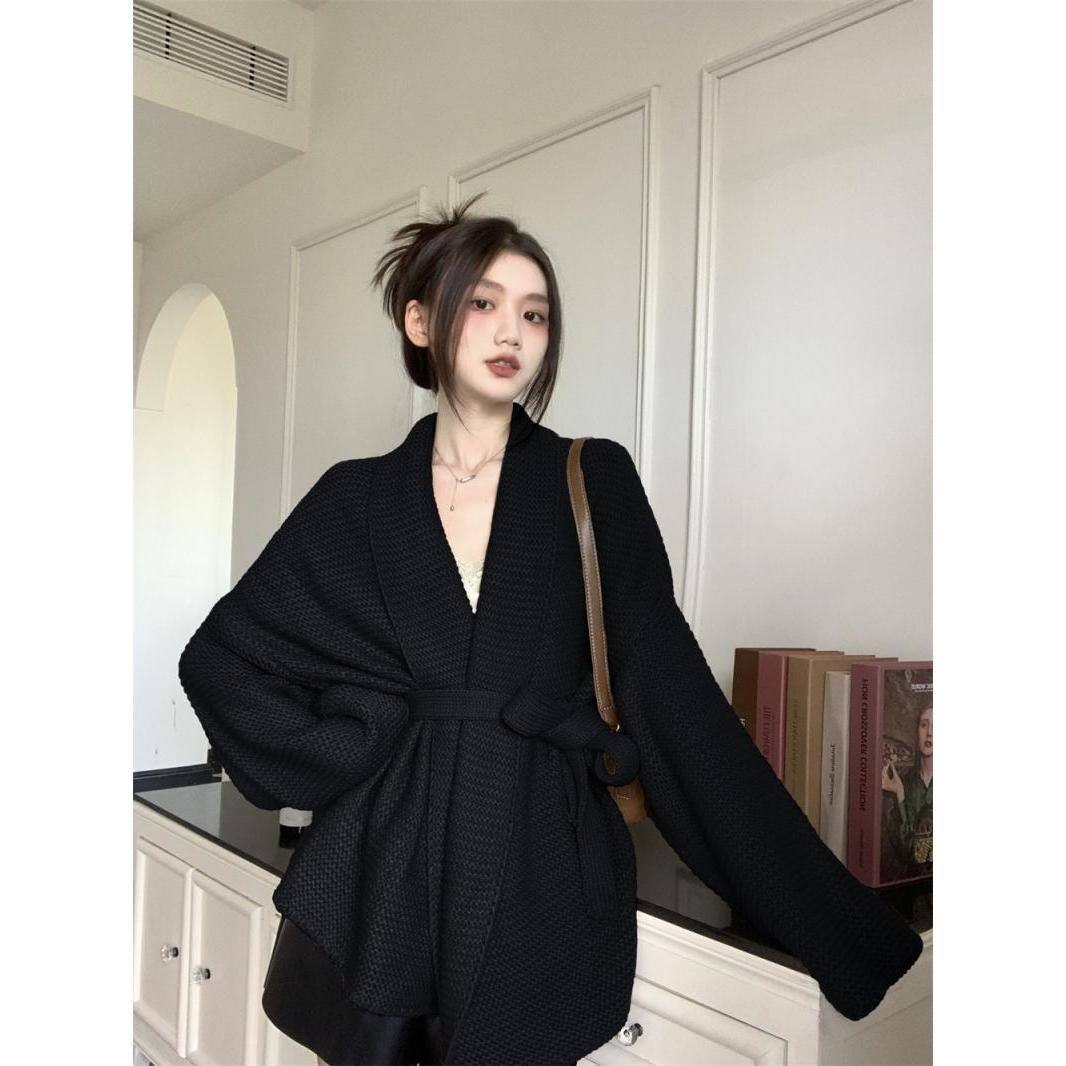 Oversized waffle-knit wrap cardigan