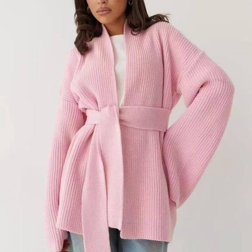 Pink relaxed-fit knit cardigan