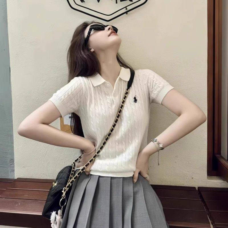 Polo Ralph Lauren Cable-Knit Cotton Cropped Polo Shirt