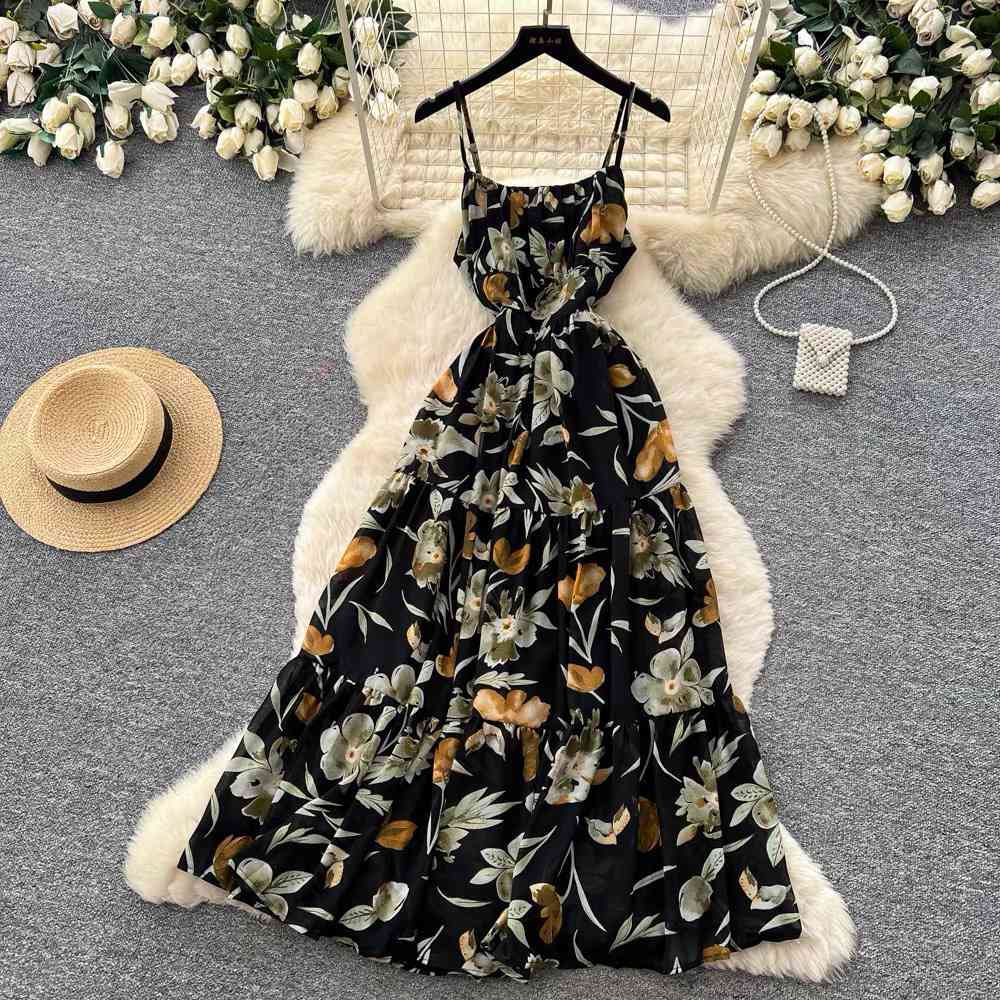 Black floral camisole maxi dress