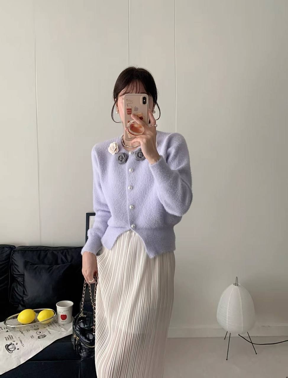 Fuzzy pastel lavender cardigan