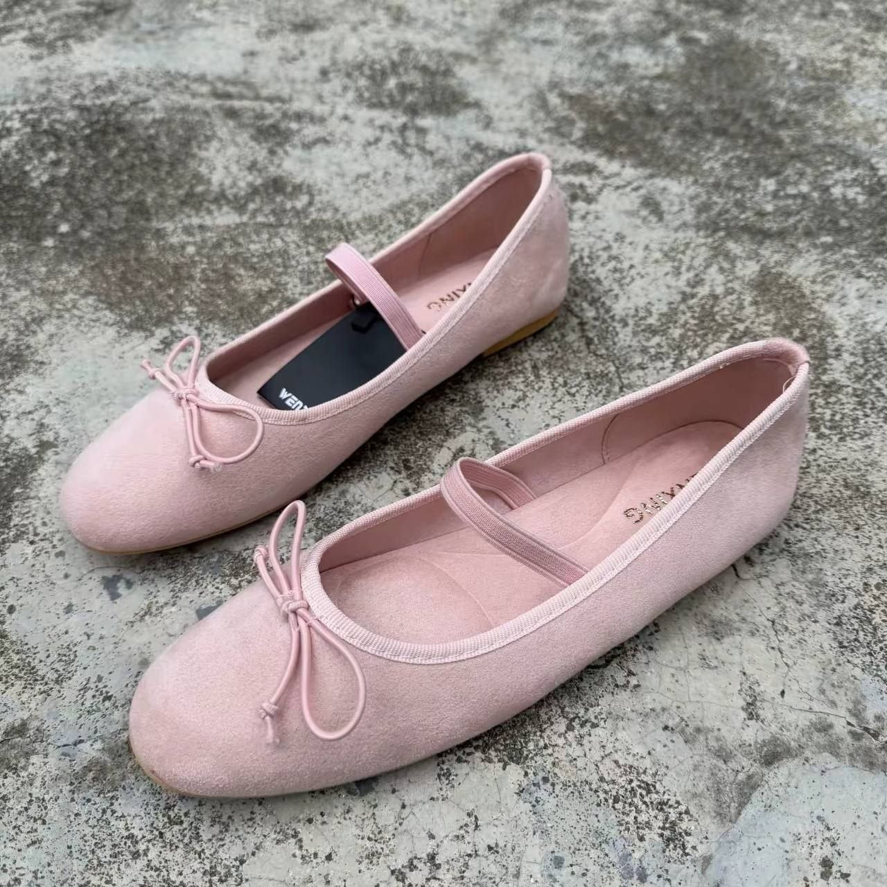 Pink faux suede ballet flats