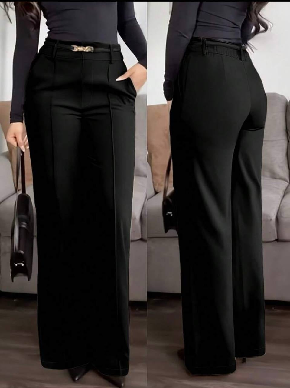 High-waisted wide-leg black dress trousers