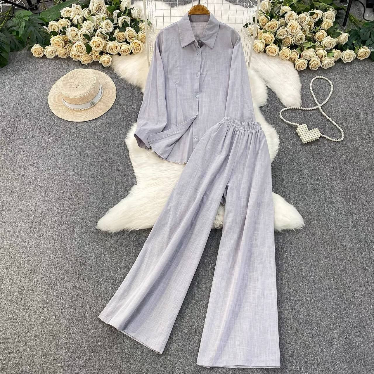 Light purple linen long sleeve button down shirt